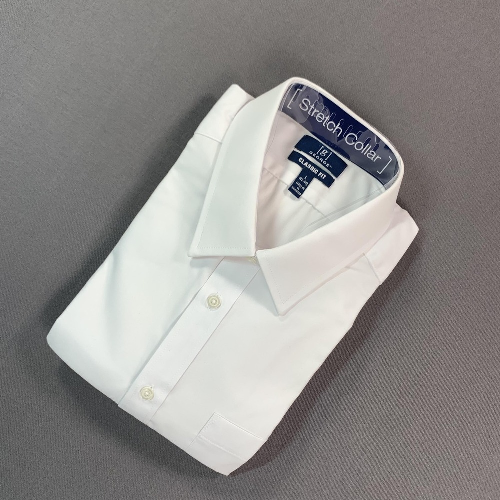 NEW George Shirt Men 16-16.5‎ 36/37 White Long Sleeve Wrinkle Resistant Dress